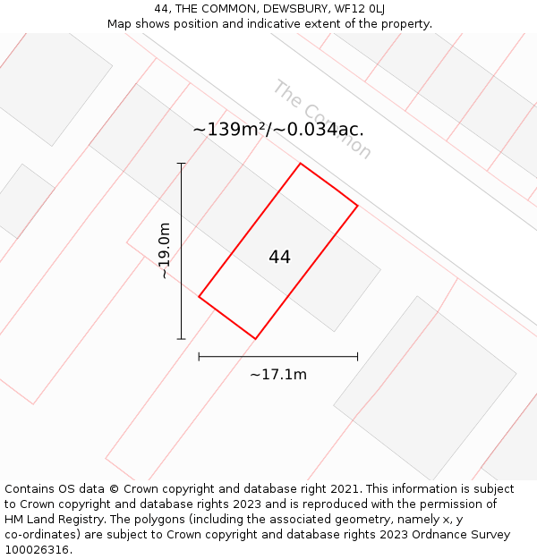 44, THE COMMON, DEWSBURY, WF12 0LJ: Plot and title map