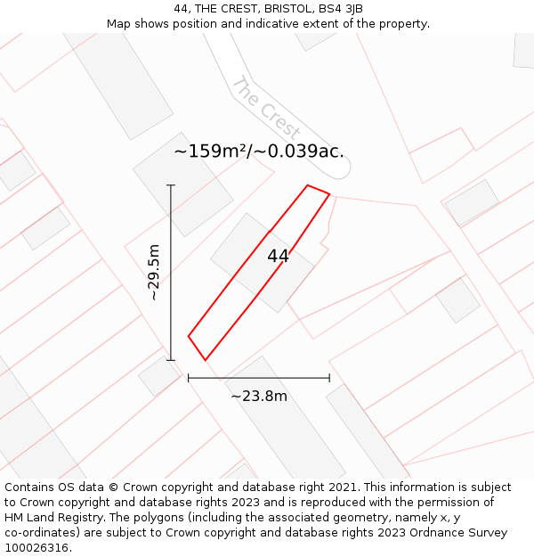 44, THE CREST, BRISTOL, BS4 3JB: Plot and title map