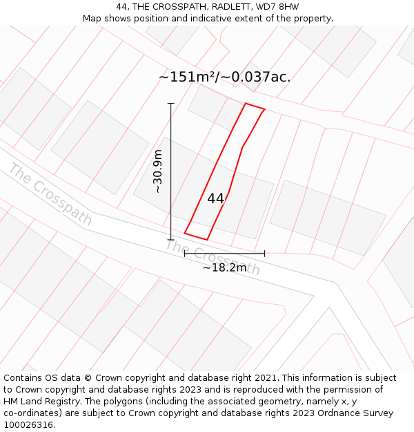 44, THE CROSSPATH, RADLETT, WD7 8HW: Plot and title map