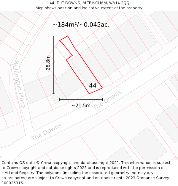 44, THE DOWNS, ALTRINCHAM, WA14 2QQ: Plot and title map