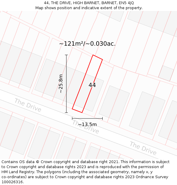 44, THE DRIVE, HIGH BARNET, BARNET, EN5 4JQ: Plot and title map