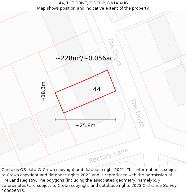 44, THE DRIVE, SIDCUP, DA14 4HG: Plot and title map