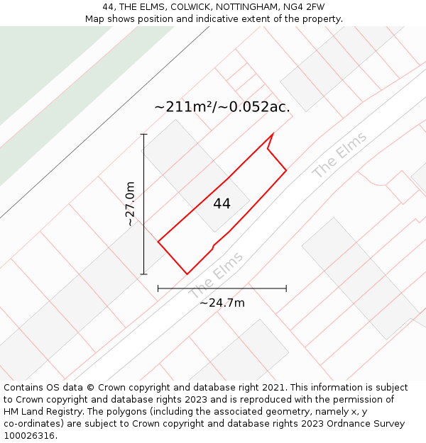44, THE ELMS, COLWICK, NOTTINGHAM, NG4 2FW: Plot and title map