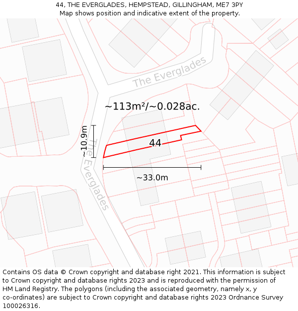 44, THE EVERGLADES, HEMPSTEAD, GILLINGHAM, ME7 3PY: Plot and title map