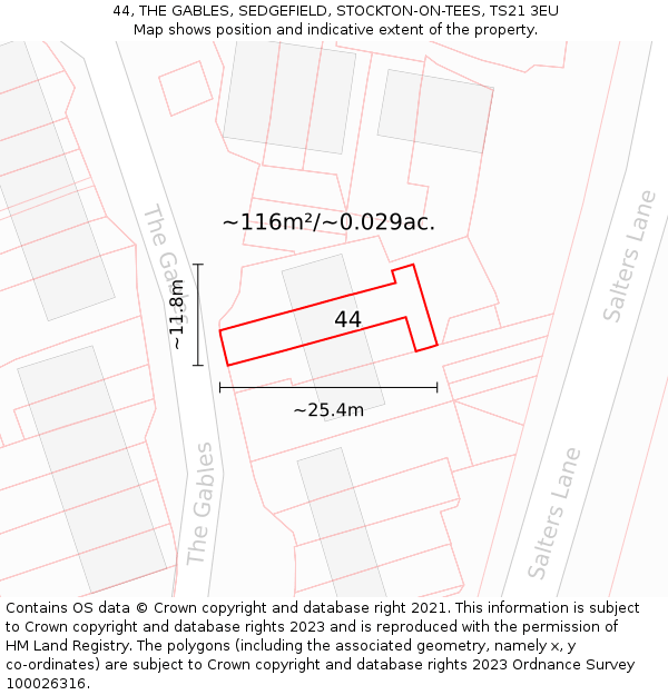44, THE GABLES, SEDGEFIELD, STOCKTON-ON-TEES, TS21 3EU: Plot and title map