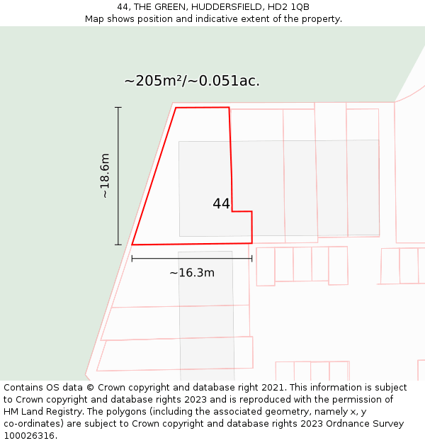 44, THE GREEN, HUDDERSFIELD, HD2 1QB: Plot and title map