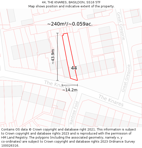 44, THE KNARES, BASILDON, SS16 5TF: Plot and title map