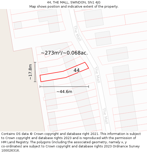 44, THE MALL, SWINDON, SN1 4JG: Plot and title map
