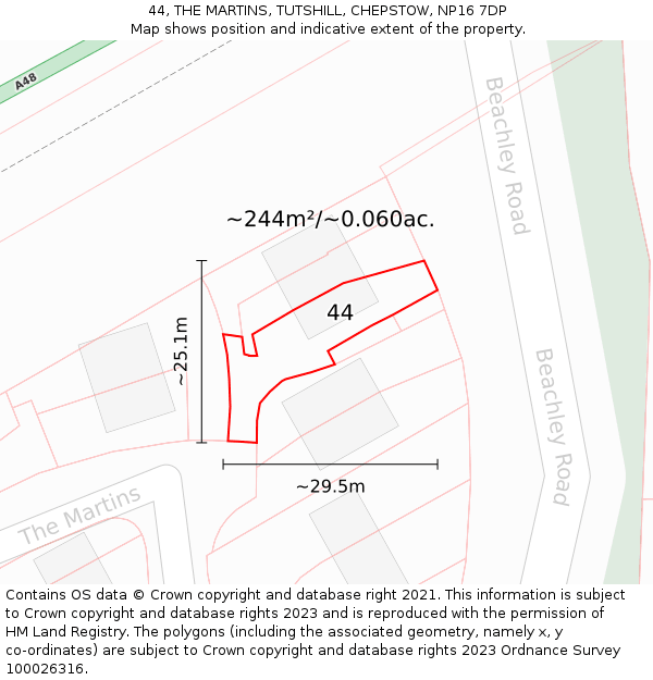 44, THE MARTINS, TUTSHILL, CHEPSTOW, NP16 7DP: Plot and title map