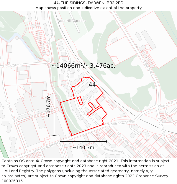 44, THE SIDINGS, DARWEN, BB3 2BD: Plot and title map