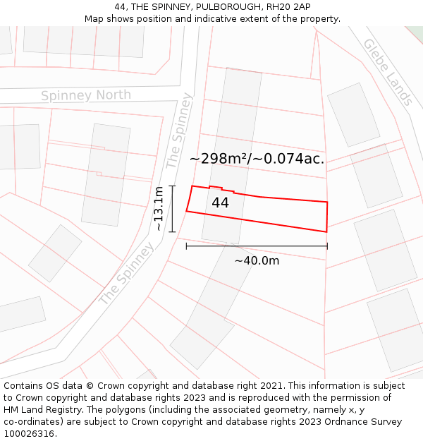 44, THE SPINNEY, PULBOROUGH, RH20 2AP: Plot and title map