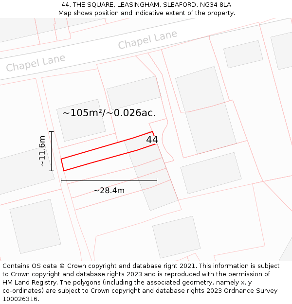 44, THE SQUARE, LEASINGHAM, SLEAFORD, NG34 8LA: Plot and title map