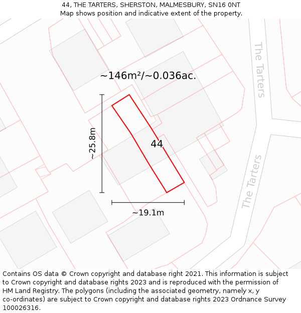 44, THE TARTERS, SHERSTON, MALMESBURY, SN16 0NT: Plot and title map
