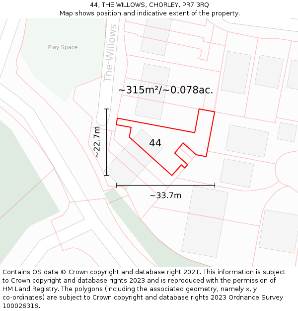 44, THE WILLOWS, CHORLEY, PR7 3RQ: Plot and title map