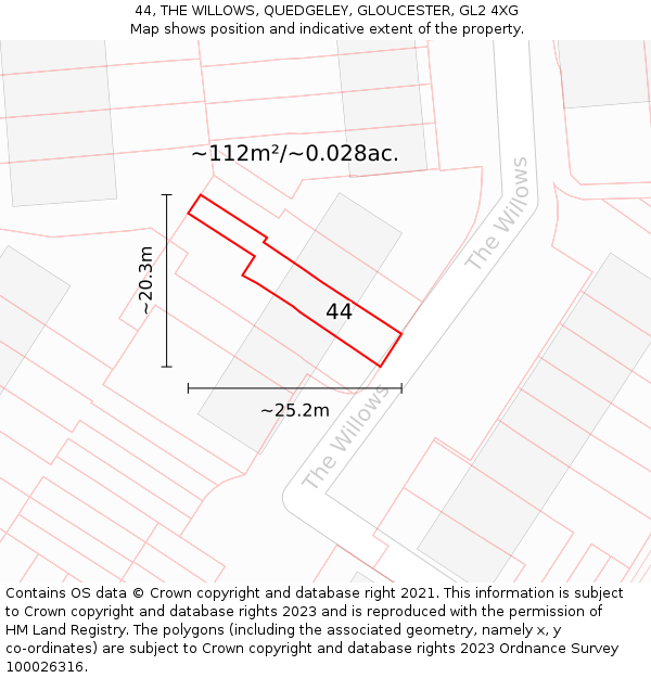 44, THE WILLOWS, QUEDGELEY, GLOUCESTER, GL2 4XG: Plot and title map