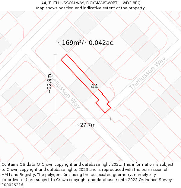 44, THELLUSSON WAY, RICKMANSWORTH, WD3 8RQ: Plot and title map
