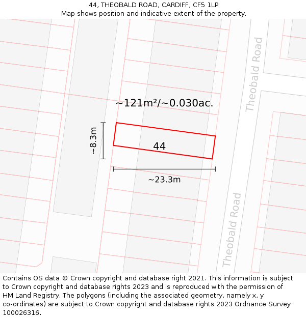 44, THEOBALD ROAD, CARDIFF, CF5 1LP: Plot and title map