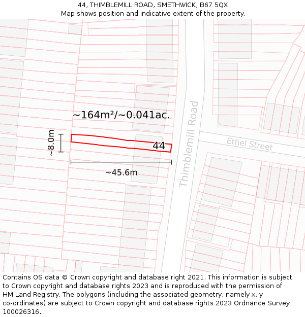 44, THIMBLEMILL ROAD, SMETHWICK, B67 5QX: Plot and title map