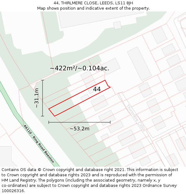 44, THIRLMERE CLOSE, LEEDS, LS11 8JH: Plot and title map