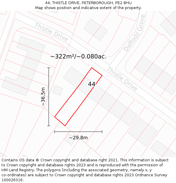 44, THISTLE DRIVE, PETERBOROUGH, PE2 8HU: Plot and title map
