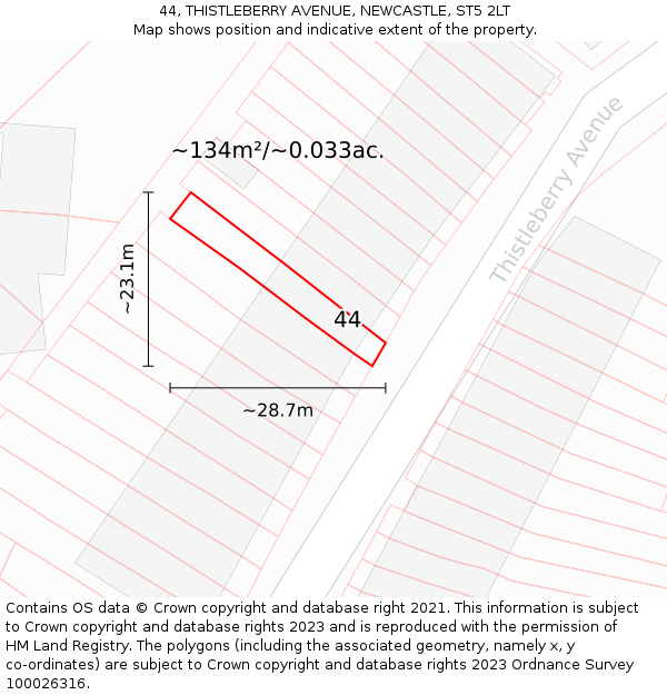 44, THISTLEBERRY AVENUE, NEWCASTLE, ST5 2LT: Plot and title map