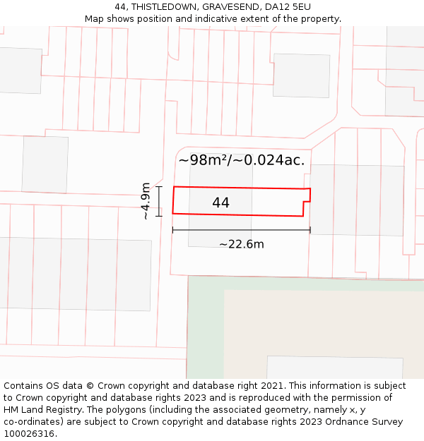 44, THISTLEDOWN, GRAVESEND, DA12 5EU: Plot and title map