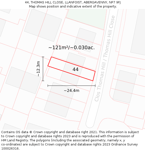 44, THOMAS HILL CLOSE, LLANFOIST, ABERGAVENNY, NP7 9FJ: Plot and title map