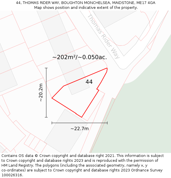 44, THOMAS RIDER WAY, BOUGHTON MONCHELSEA, MAIDSTONE, ME17 4GA: Plot and title map
