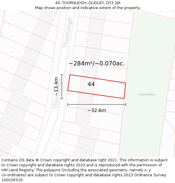 44, THORNLEIGH, DUDLEY, DY3 2JA: Plot and title map
