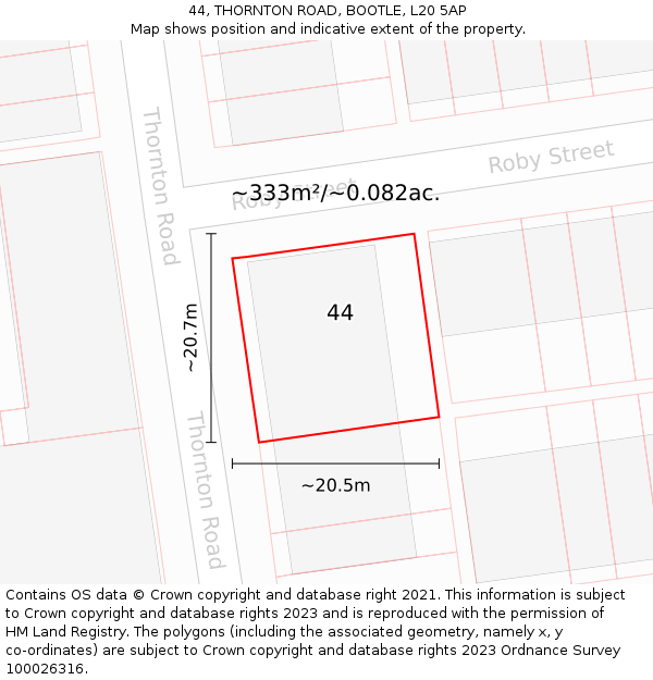 44, THORNTON ROAD, BOOTLE, L20 5AP: Plot and title map