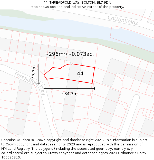 44, THREADFOLD WAY, BOLTON, BL7 9DN: Plot and title map