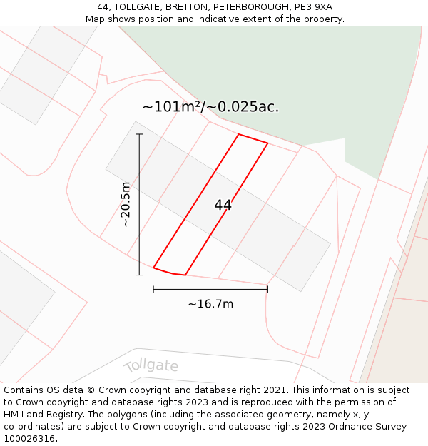 44, TOLLGATE, BRETTON, PETERBOROUGH, PE3 9XA: Plot and title map