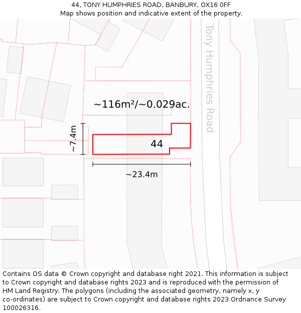 44, TONY HUMPHRIES ROAD, BANBURY, OX16 0FF: Plot and title map