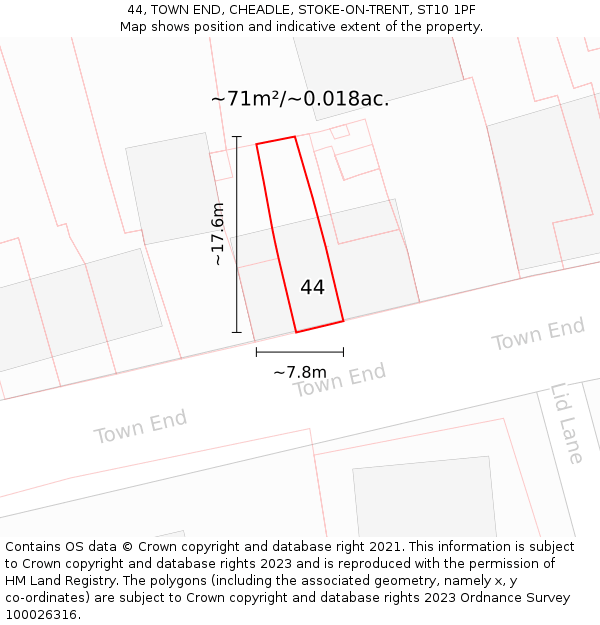 44, TOWN END, CHEADLE, STOKE-ON-TRENT, ST10 1PF: Plot and title map