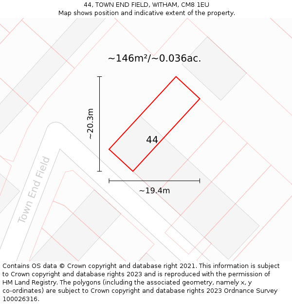 44, TOWN END FIELD, WITHAM, CM8 1EU: Plot and title map