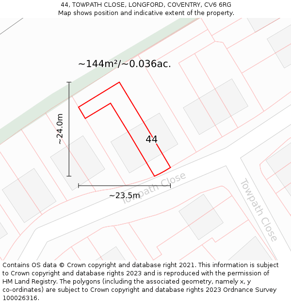 44, TOWPATH CLOSE, LONGFORD, COVENTRY, CV6 6RG: Plot and title map