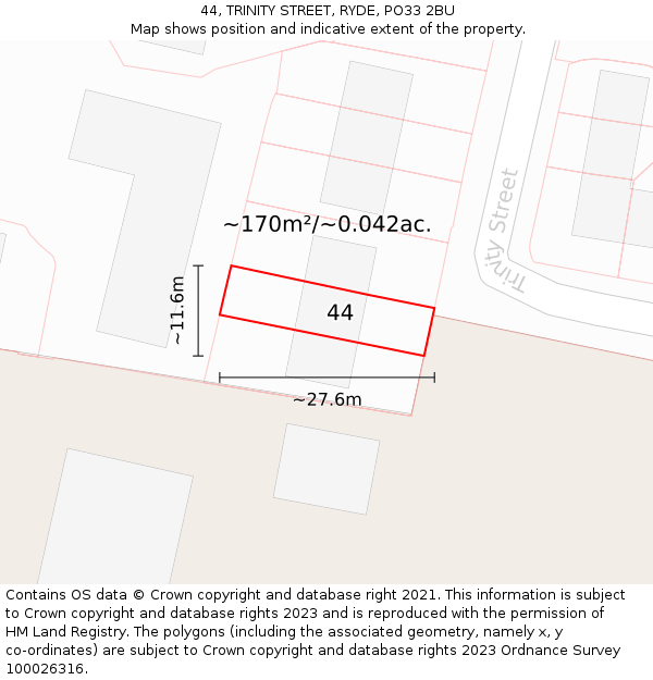 44, TRINITY STREET, RYDE, PO33 2BU: Plot and title map