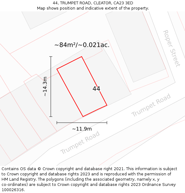 44, TRUMPET ROAD, CLEATOR, CA23 3ED: Plot and title map