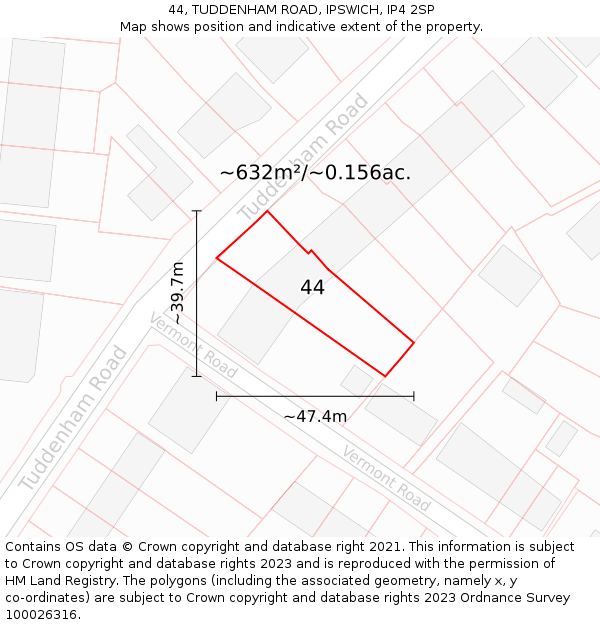 44, TUDDENHAM ROAD, IPSWICH, IP4 2SP: Plot and title map