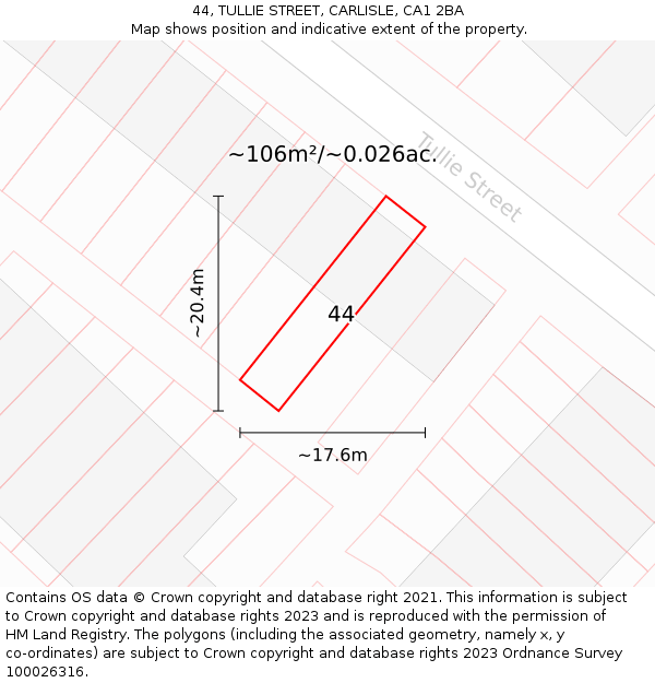 44, TULLIE STREET, CARLISLE, CA1 2BA: Plot and title map