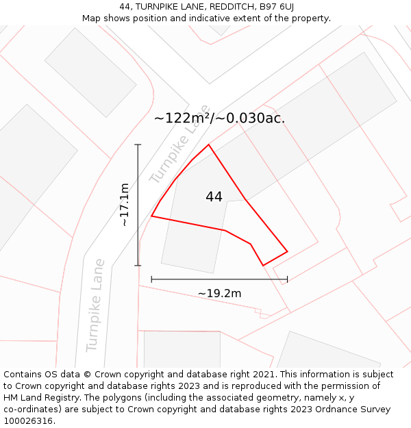 44, TURNPIKE LANE, REDDITCH, B97 6UJ: Plot and title map