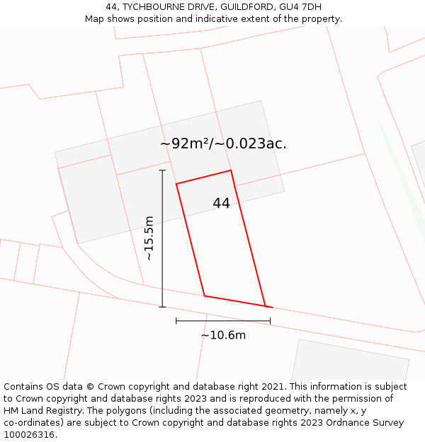 44, TYCHBOURNE DRIVE, GUILDFORD, GU4 7DH: Plot and title map