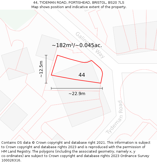 44, TYDEMAN ROAD, PORTISHEAD, BRISTOL, BS20 7LS: Plot and title map