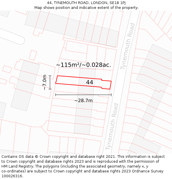 44, TYNEMOUTH ROAD, LONDON, SE18 1PJ: Plot and title map