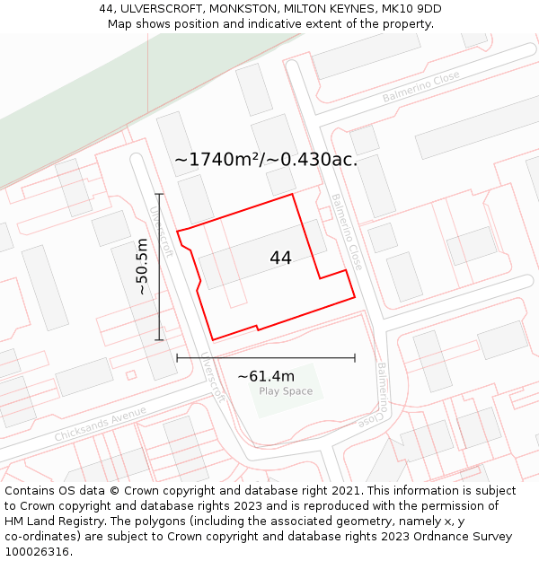 44, ULVERSCROFT, MONKSTON, MILTON KEYNES, MK10 9DD: Plot and title map