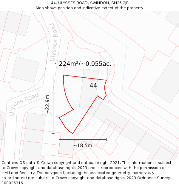44, ULYSSES ROAD, SWINDON, SN25 2JR: Plot and title map