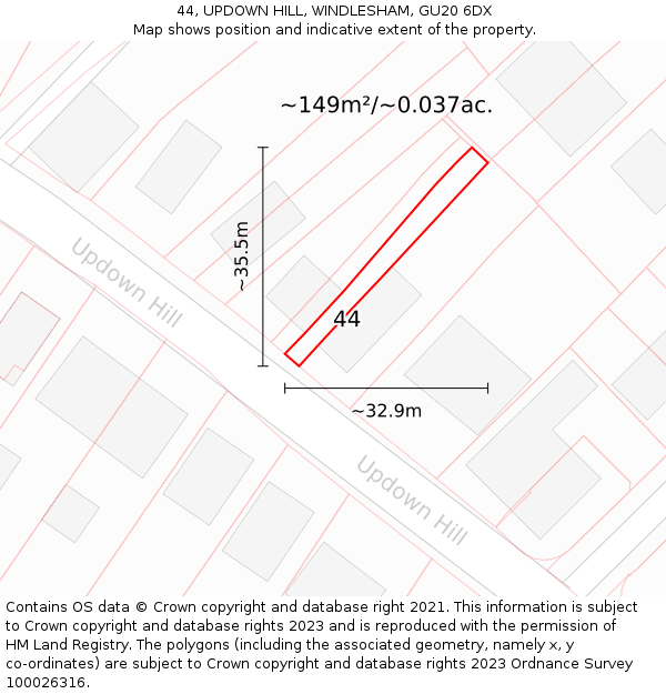 44, UPDOWN HILL, WINDLESHAM, GU20 6DX: Plot and title map