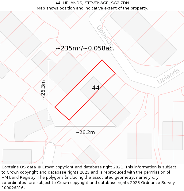 44, UPLANDS, STEVENAGE, SG2 7DN: Plot and title map