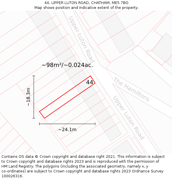 44, UPPER LUTON ROAD, CHATHAM, ME5 7BG: Plot and title map