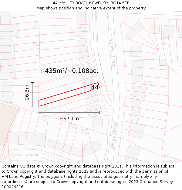 44, VALLEY ROAD, NEWBURY, RG14 6ER: Plot and title map